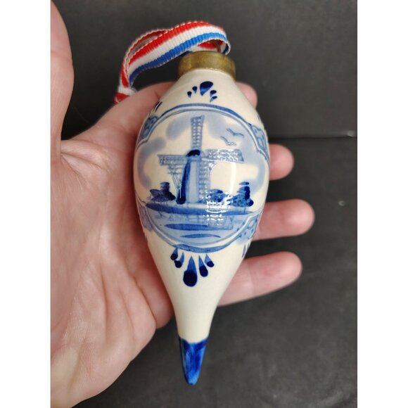 Delft Holland Blue Teardrop Christmas Ornament Windmill, Country Ceramic - Picture 1 of 3
